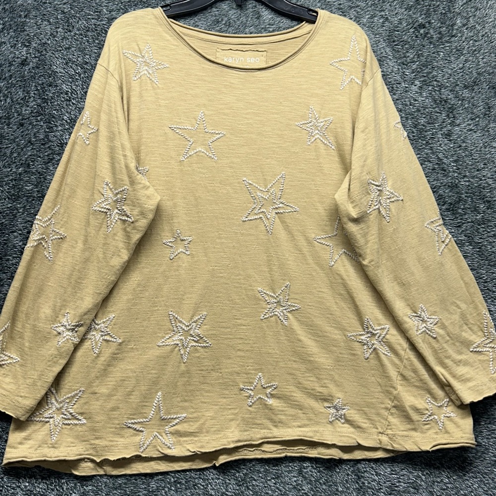 Karyn Seo Womens Size M Beige Long Sleeve Embroidered Blouse Top (M1)